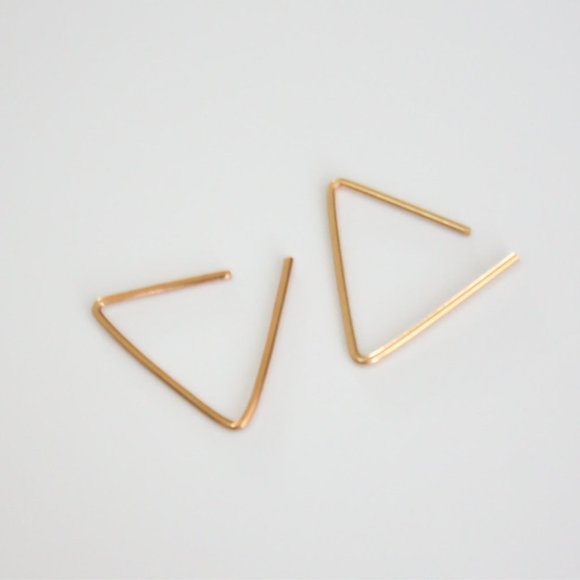 Triangle Gold Small Hoop Earrings - Picture 2 of 3